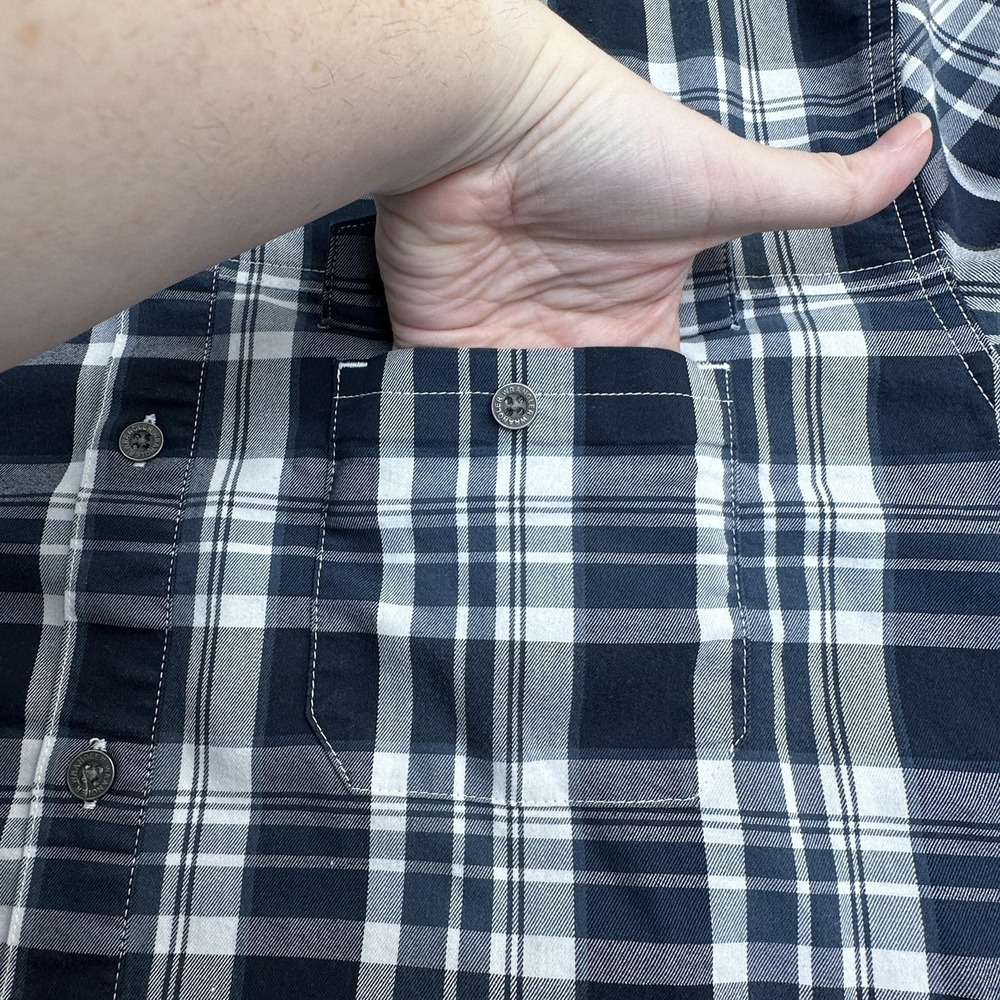 Wrangler Shirt Mens XL Blue Plaid Short Sleeve Button Up Vented Outdoor‎ Hiking - Picture 7 of 13